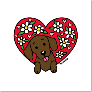 Chocolate Labrador and Floral Heart Posters and Art